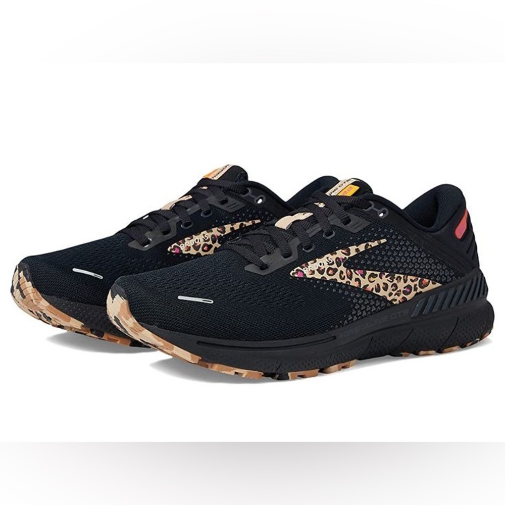 Brooks Women's Black Running Shoes with Tan Leopard Accents